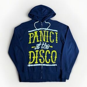 Vintage Y2K Panic at the Disco Band Hoodie Mens Medium Navy Full Zip Emo Scene